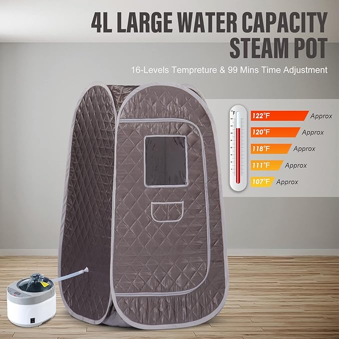 Smartmak Portable Steam Sauna, Full Body Personal Home Spa, Foldable Saunas Tent with 4L & 1500W Large Steam Generator, 16 Levels Remote Control, Upgraded Chair Included for Relaxation(DarkGrey)