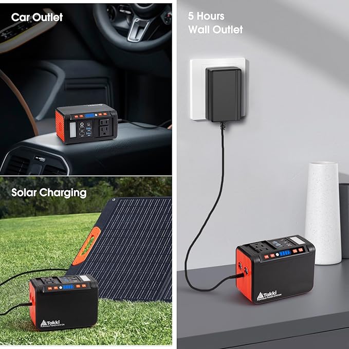 Takki Portable Power Station 111Wh, Camping Solar Generator Lithium Battery Pack with 110V AC DC USB Ports LED Flashlight for Home Use Camping Laptop CPAP Emergency Power Backup