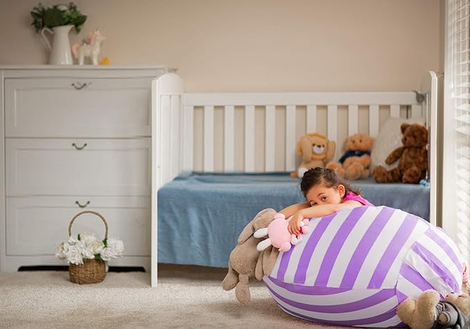 Wekapo Stuffed Animal Storage Bean Bag Chair Cover for Kids | Stuffable Zipper Beanbag for Organizing Children Plush Toys Large Premium Cotton Canvas