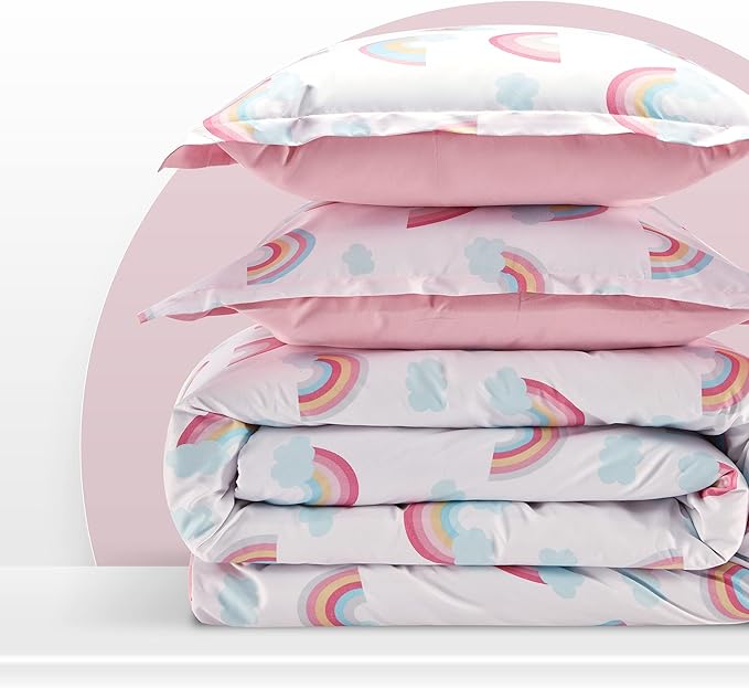 SLEEP ZONE Kids Rainbow Bedding Comforter Set Full/Queen Size - Super Soft & Cute Printed 3-Piece Comforter Set All Seasons for Boys, Girls, Fade Resistant, Machine Washable, Rainbow