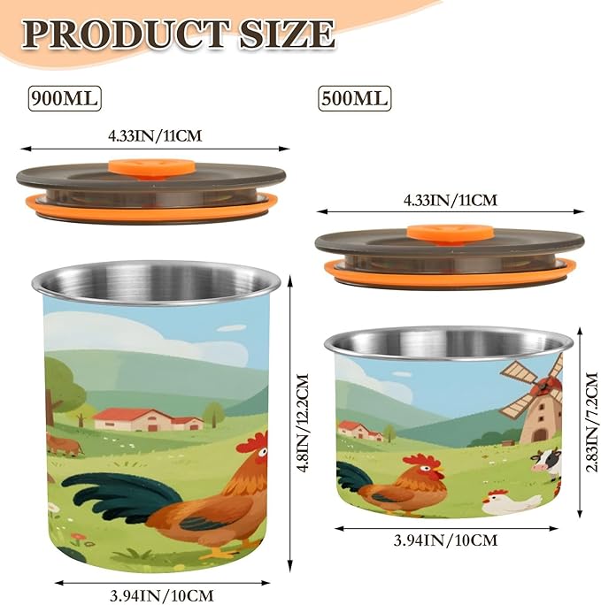 Cartoon Farm Animals Coffee Canister 30oz Stainless Steel Airtight Food Storage Container with Lid for Beans/Cereal Preserval