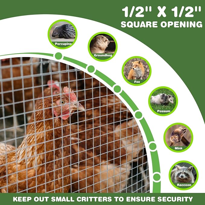 Hardware Cloth 1/2in 8'' x 10' 19GA ,Hot-dip Galvanized After Welding ,Chicken Wire Mesh,Chicken Coop Fence,Screen Mesh,Rabbit/Snake Fence,for Garden Poultry Animal Netting Cage