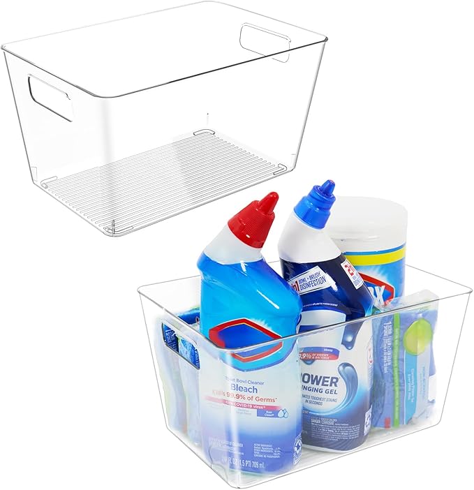 4 Pack Clear Plastic Storage Bins, 11" Large Pantry Organizer Bins with Handles, Plastic Containers for Refrigerator,BPA-Free Perfect for Kitchen,Fridge,Cabinet,Pantry,Bathroom,Closet Organization