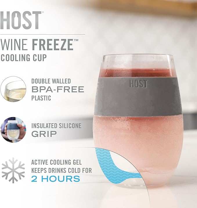 Host Freeze Double Wall Stemless Wine Glasses, Freezable Cooling Tumblers for Red & White Wine, Insulated Chilling Cups with Rainbow Silicone Grips for Moms, Birthday Gifts for Women, 8.5 oz, Set of 2