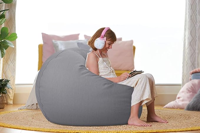 Aubliss Stuffed Animal Storage Bean Bag Chair Cover (No Beans),Stuff and Sit Storage Bean Bag for Kids Toy Storage,X-Large 48"-Canvas Solid Grey