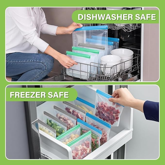 20Pack Extra Thick Silicone Gallon Freezer Bags, Reusable Sandwich & Storage Bags - Eco-Friendly Reusable Lock Bags, Freezer Storage Bags, Safe for Cooking, Dishwasher & Organization
