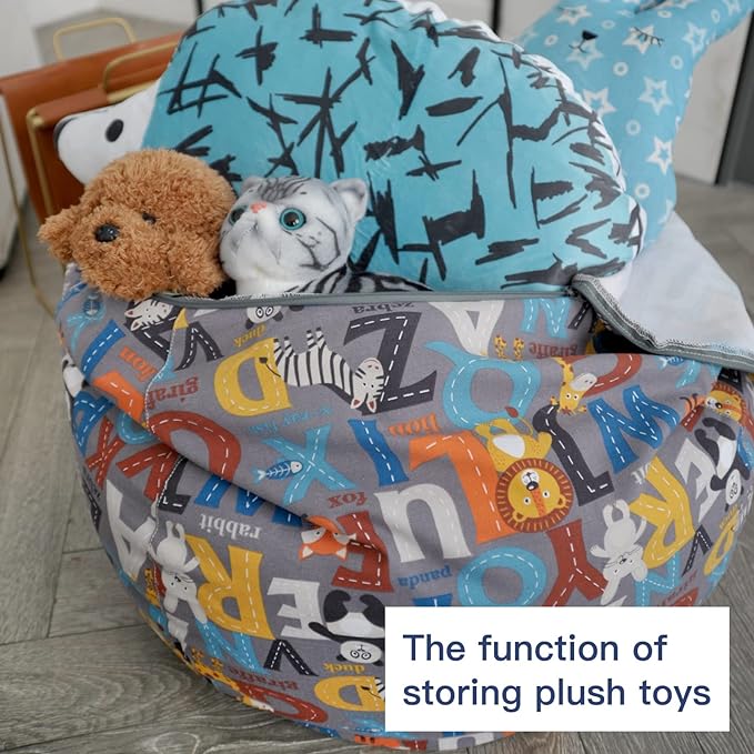 YuppieLife Kids Animal Storage Bean Bag Cover (No Filling) Extra Large stuff'n Sit|Toy Organizer|Carrying Handle|Available for Kids and Teenager|Cuddle Chair(27“,Letter)