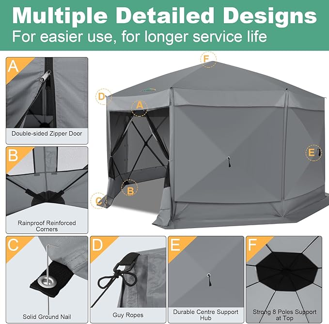 COBIZI 15x15ft Extra Large Pop-Up Gazebo Canopy Tent with Mosquito Netting, Spacious Easy Set-Up Screened Shelter, Durable Outdoor Pavilion with Ground Stakes, Perfect for Patio, Backyard, and Lawn