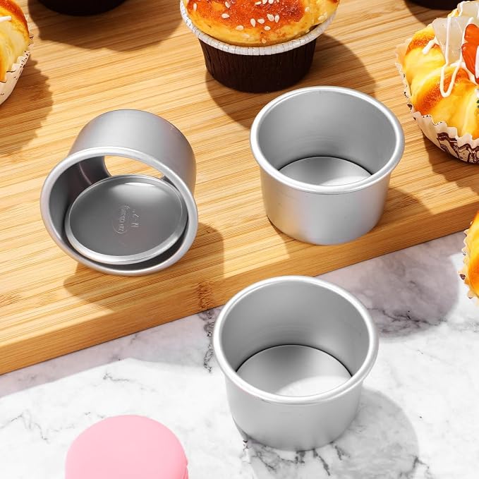 2Inch Cake Pan Set of 4, Nonstick Stainless Steel Smash Cake Pans, Round Mini Cake Pans Tin Small Size for Baking Muffin Fondant Cheesecake Mold Healthy Dishwasher Safe
