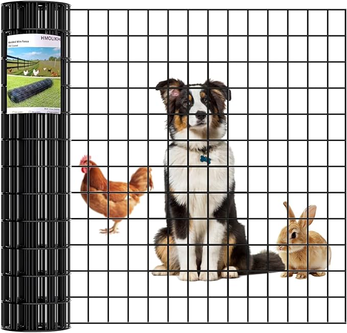 Black Welded Wire Fence (2×3 Inch Mesh, 24"×50' 16Gauge) PVC Coated for Rust Resistance, Perfect for Garden Enclosures, Pet Fencing & Outdoor Barriers
