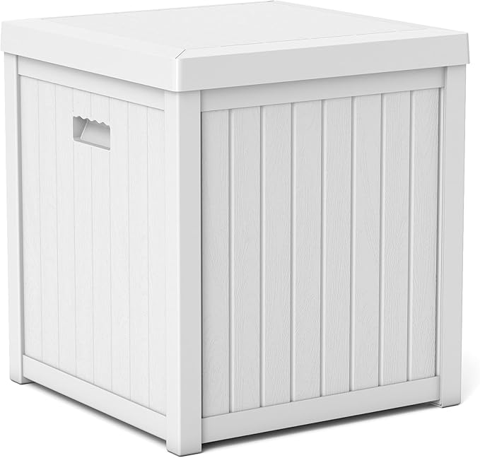 51 Gallon Resin Deck Box, Outdoor Storage Box Waterproof for Patio, Garden, Pool, and Deck, Storage Solution for Cushions, Tools, Delivery Packages, White