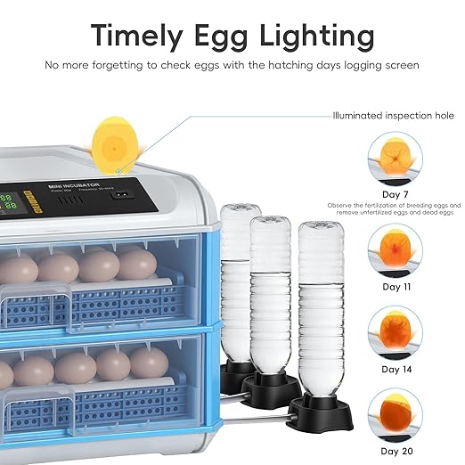 120 Egg Incubator with Automatic Turning & Humidity Control – Dual Power 110V/12V for Home & Car, Adjustable Trays for Chicken Duck Quail, Digital Display, High Hatch Rate (Blue Double-Layer)