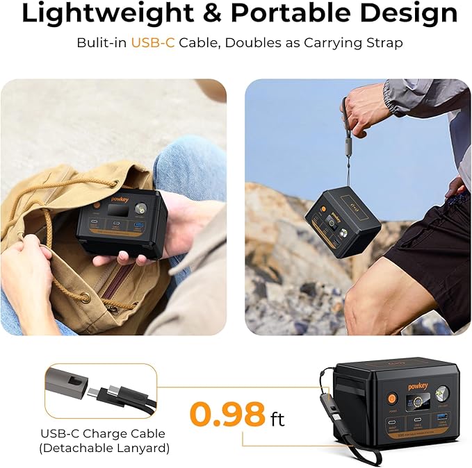 powkey Laptop Power Station 30000mAh 100W Portable Charger PD 3.0 Fast Charging 96Wh LiFePO4 Power Bank with USB-C Cable,Battery Backup for Laptop Phone Travel Camping Office Emergency Home