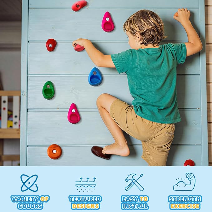 45 PCS Rock Climbing Wall for Kids,Rock Wall Climbing Holds,Adults Climbing Wall Grip Kits Holds Up to 230 lbs for Outdoor Indoor Home Playground Climbing Holds