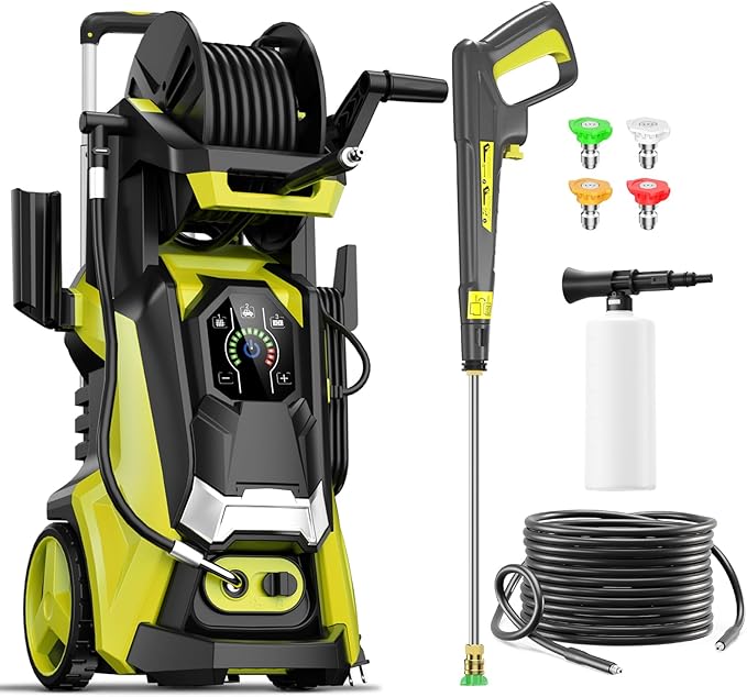 Pressure Washer Power Washers with Touch Screen, 5000PSIIMAX, High Pressure Cleaning Machine with 4 Quick Connect Nozzles and Foam Cannon for Cars Driveways Patios Fences