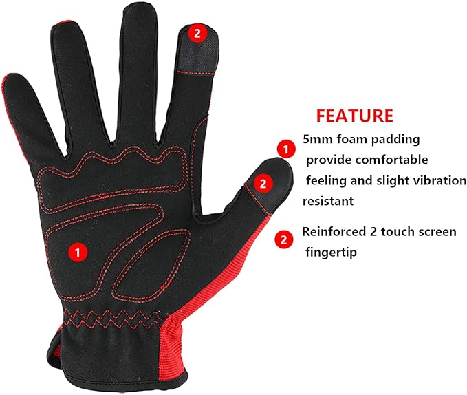 High Performance Work Gloves For Men(12 Pairs Pack), High Dexterity Touch Screen For Multipurpose,Excellent Grip (Large)