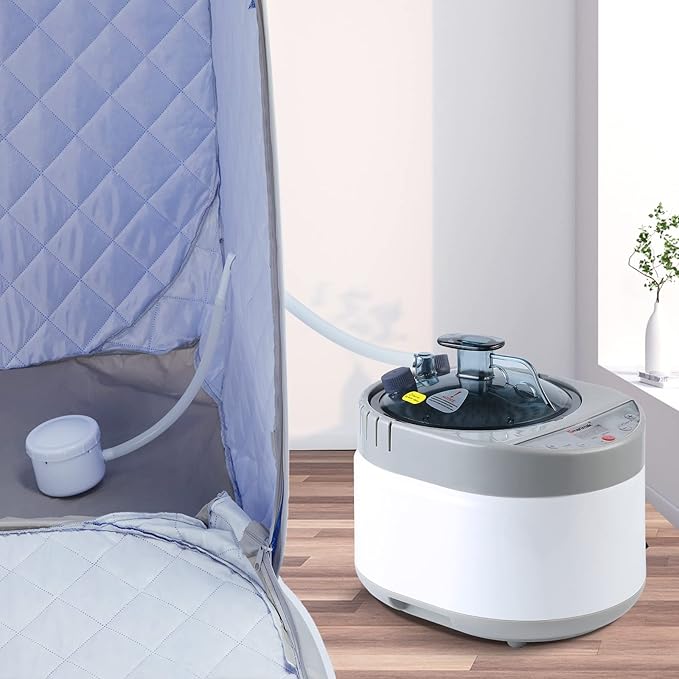 Smartmak Sauna Steamer, Portable 4L Upgrated Steam Pot Generator with Remote Control, Spa Machine with Timer Display Herbal Box for Steam Saunas, 110V US Plug- Grey