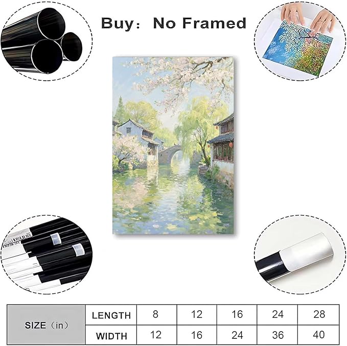 Small bridge stream house Jiangnan style landscape poster suitable for living room bedroom office natural oil painting poster