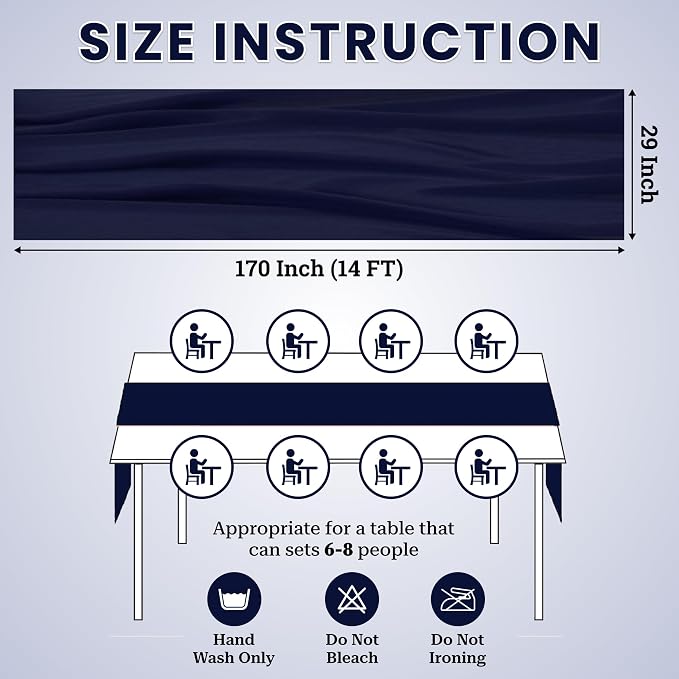 Pack of 10 | Navy Blue | 14ft Chiffon Table Runner 29x170 Inches Long Romantic Rustic Sheer Gauze Runner for Wedding Bridal Shower Birthday Banquets Engagement Spring Easter Boho Decorations