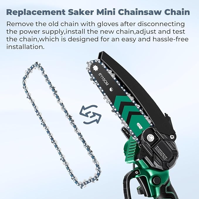 6 Inch Mini Chainsaw Chain Replacement for Saker 6 Inch Portable Electric Cordless Chainsaw,GJ15990-X36820 Chain Saw Blade,37 Drive Links 0.043" Gauge 1/4" LP Pitch (3 Pack)