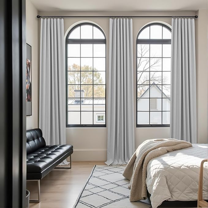 Total Blackout Curtains Full Shade 84 Inches Long Light Grey Gray Black Out Thick Linen Drapes for Living Room Thermal Insulated Bedroom Heavy Duty White Backing Back Tab Pleated 52x84 Length 2 Panel