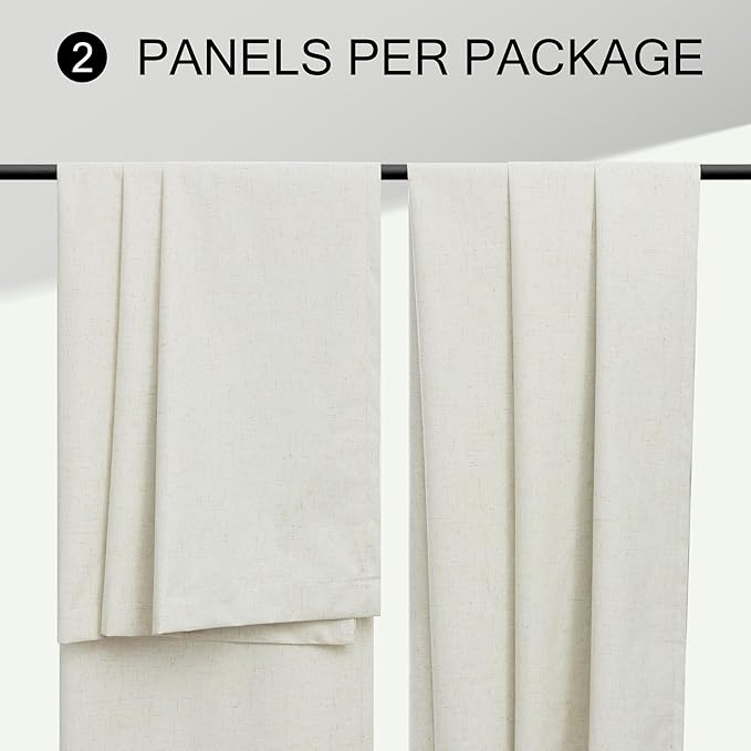 Room Darkening Curtains 72 Inch Long 2 Panels Burg Elegant Heavy Linen Complete Blackout Insulated Bay Window Curtains Viral Modern Neutral Drapes for Bedroom Cabin Kitchen 6FT Length Back Tab Cream