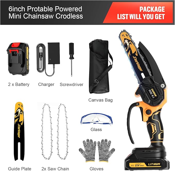 Mini Chainsaw, 6-inch Cordless Electric Mini Chainsaw, Portable Handheld Chain Saw for Tree Pruning Shearsand Garden Maintenance, Best Father's Day Gift for Men Dad Husband(Yellow)