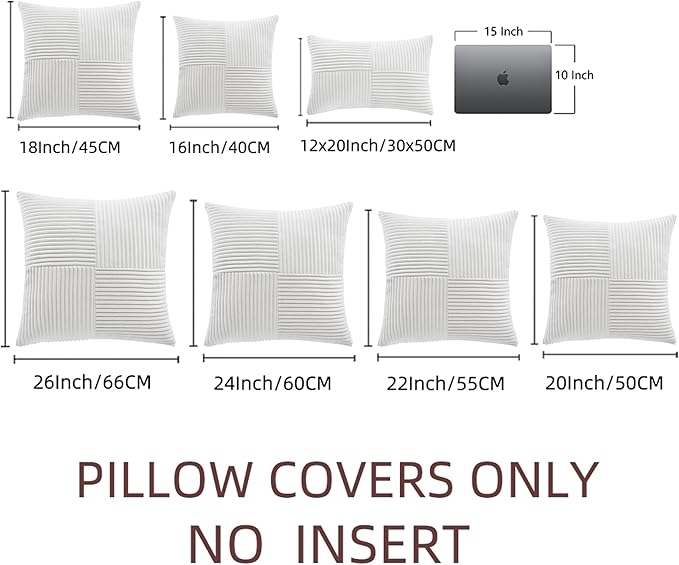 Fancy Homi 2 Packs Pure White Decorative Throw Pillow Covers 18x18 Inch for Living Room Couch Bed Sofa, Farmhouse Boho Home Decor, Soft Corss Corduroy Patchwork Textured Square Cushion Case 45x45 cm
