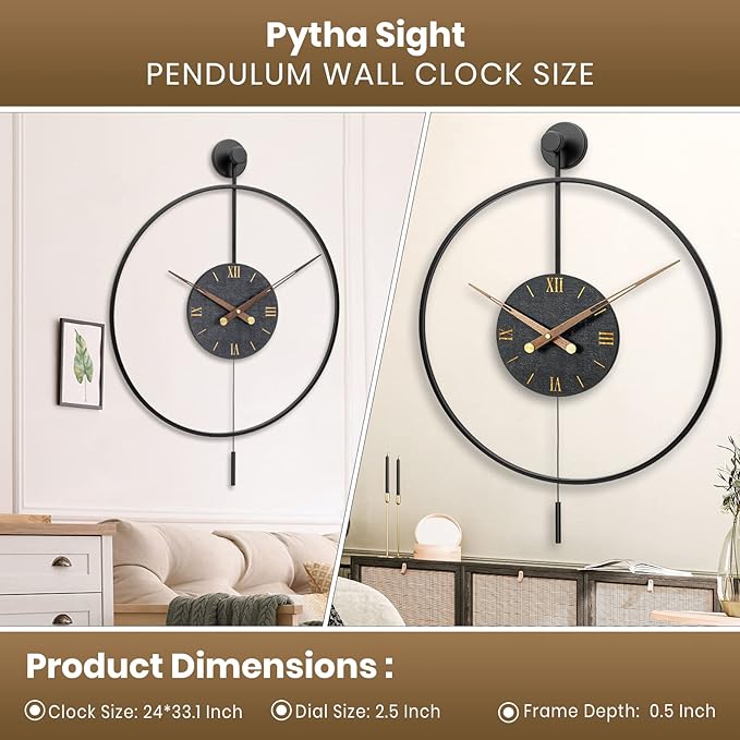 Large Modern Wall Clock,Wall Clocks for Living Room Decor,Classical Silent Metal Minimalist Walnut Dial,Big Decorative Farmhouse Pendulum Wall Clock With Walnut Pointers for Office,Dining Room