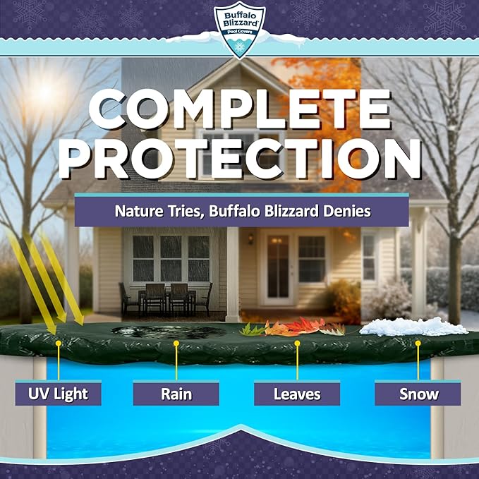 Buffalo Blizzard Supreme 30 ft x 45 ft Rectangular Winter Pool Cover | Green/Black | Closing Inground Swimming Pools | Easy to Install | Heavy Duty, Cold & UV Resistant | Shields from Seasonal Debris