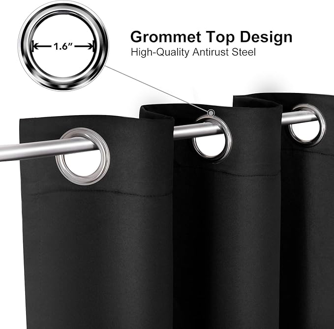 ChrisDowa Grommet Blackout Curtains for Bedroom and Living Room - 2 Panels Set Thermal Insulated Room Darkening Curtains (Black, 38W x 45L)