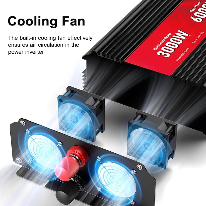 3000W Power Inverter,12V DC to AC 110V120V Peak Power 6000W with 2AC Outlets and 2.4USB Port,LCD Display Car Inverter for Outdoor Activities,Emergency