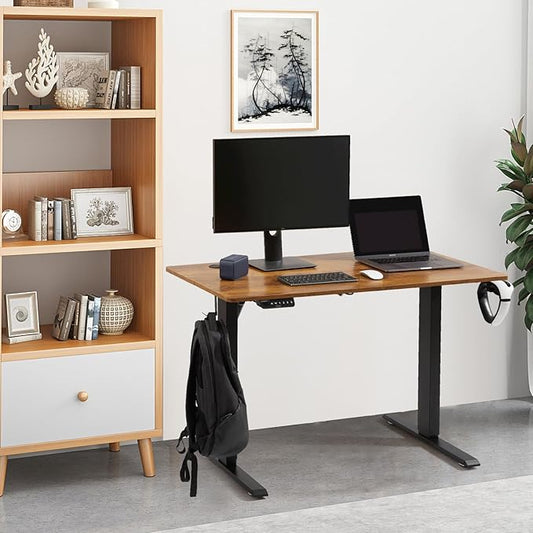 VEVOR Height Adjustable Desk, 47.2 x 23.6 in, 3-Key Modes Electric Standing Desk, Whole Piece Desk Board, Sturdy Dual Metal Frame, Max. Loading 180 LBS Computer Sit Stand up Desk, for Home and Office