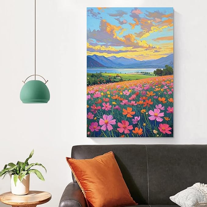Colorful wildflowers field scenery poster artwork wall decoration wildflowers everywhere wall painting suitable for bedroom home office