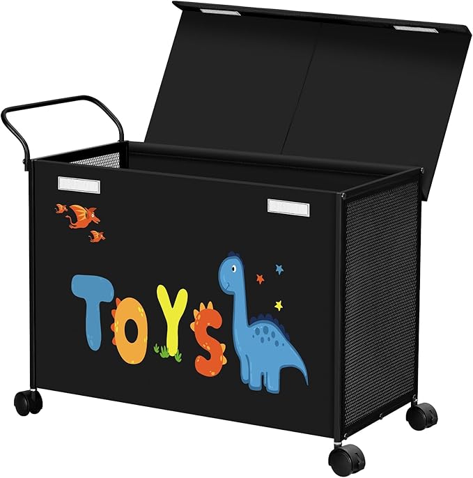 SWTYMIKI Toy Box Toy Storage - 72L Kids Toy Organizer with Wheels Toy Chest Storage Bins with Lids, Toy Boxes for Girls Boys, Stuffed Animals, Clothes, Bedroom, Living Room (Black