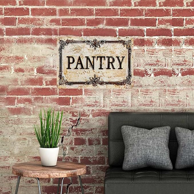 Vintage Distressed Style Aluminum PANTRY Wall Decor Metal Sign 8X12in Retro Ornate Border Rustic Art Sign for Kitchen Pantry Room Farmhouse Home Decoration
