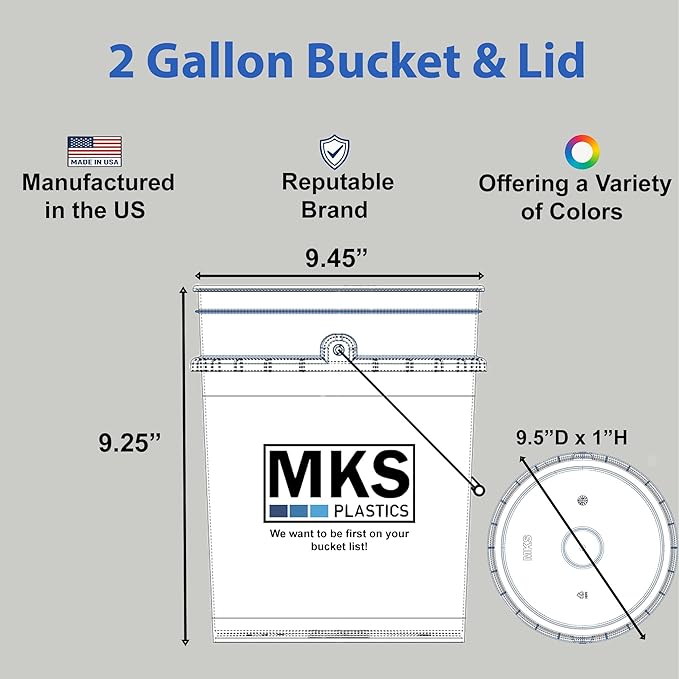 2-Gallon Bucket with Airtight Lid – Made in USA, Food Grade BPA Free Plastic, Heavy Duty Multi-Use, Metal Handle with Grip, Stackable Storage – Black, 6 Pack