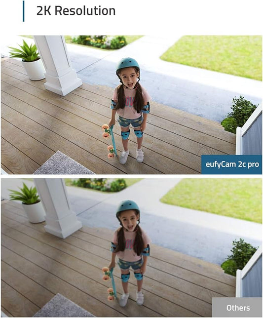 eufy Security eufyCam 2C Pro 2+1 Kit with Solar Panel 2W, Wireless Home Security System with 2K Resolution, 180-Day Battery Life, HomeKit Compatibility, IP67, Night Vision, and No Monthly Fee.