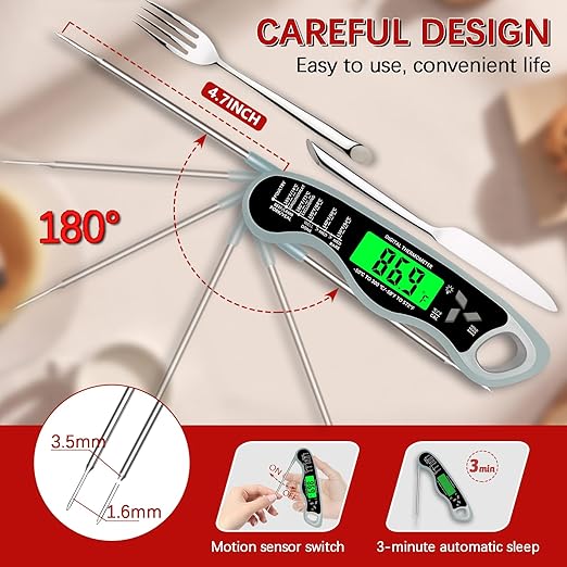 Meat Thermometer Digital,IP67 Waterproof Cooking Thermometer with Backlight, Calibration & Hold Function,Food Thermometer for Cooking,Outdoor Grilling,Suitable as Stocking Stuffers for Men
