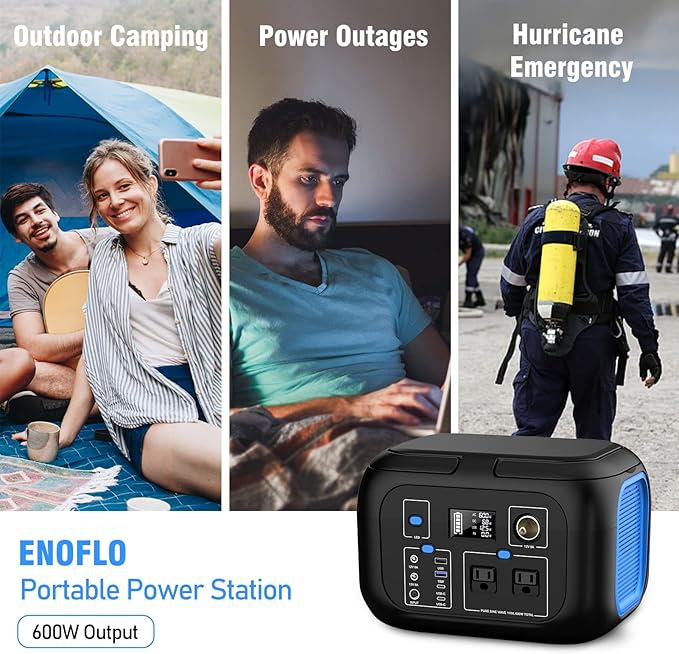 Portable Power Station 600W Power Bank 296Wh Solar Generator Lithium Battery Portable Generator Fast Charging with LED Light Battery Pack 9 Outputs Power Supply for Home Camping Emergency Backup