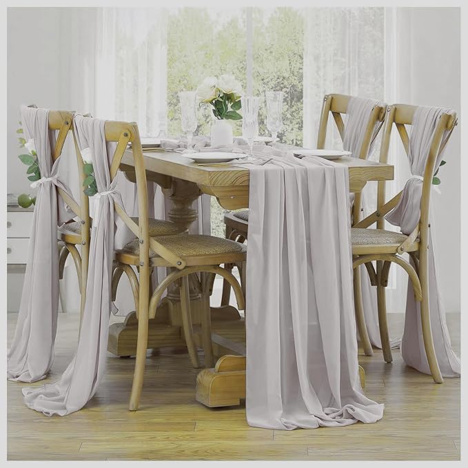 Pack of 15 | Grey | 10ft Chiffon Table Runner 29x120 Inches Long Romantic Rustic Sheer Gauze Runner for Wedding Bridal Shower Birthday Banquets Engagement Spring Easter Boho Decorations