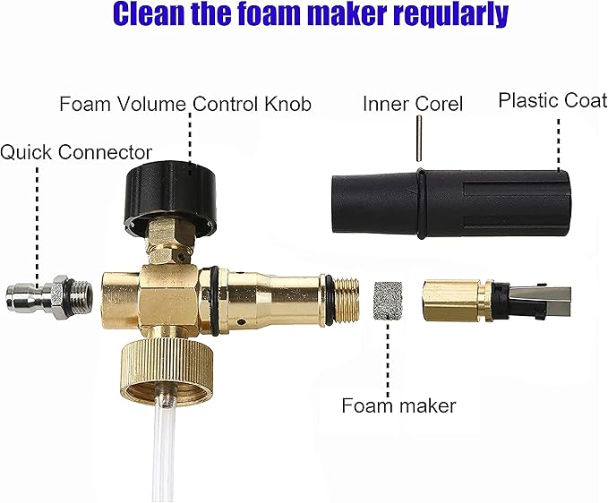 Tool Daily Short Pressure Washer Gun with Foam Cannon, 1/4 Inch Quick Connector, with 5 Pressure Washer Nozzle Tips, 1 Liter