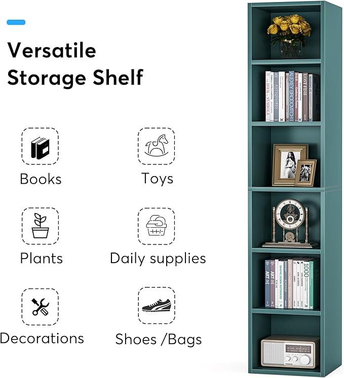 70.9 Inch Tall Narrow Bookcase, Corner Bookshelf 6 Tier Cube Display Shelf Storage Organizer for Small Space, Blue