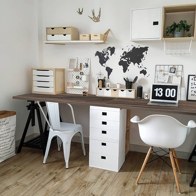 Kaboon Universal Tabletop 55"x23.62" Solid One-Piece Melamine Table Top, Double Desk L-Desk DIY, Home and Office Countertop,Eucalyptus/Dark Walnut
