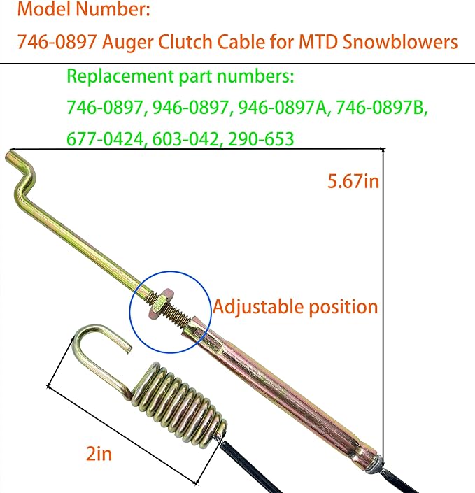 Snowblower Auger Clutch Cable 946-0897 746-0897 fits for MTD, YARDMAN, TROYBILT & MTD Built 2 Stage Snowblower - Replaces 946-0897A 746-0897A