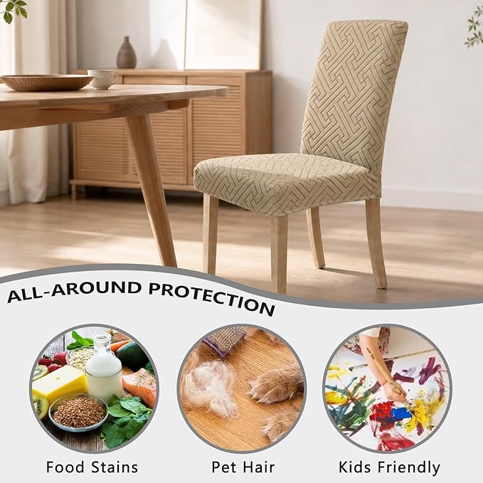 Promindfly Dining Chair Covers, 3D Jacquard Fabric Chair Covers for Dining Room, Anti-Scratch Chair Covers Set of 6, Stretch Washable Dining Chair Covers for Kitchen, Hotel