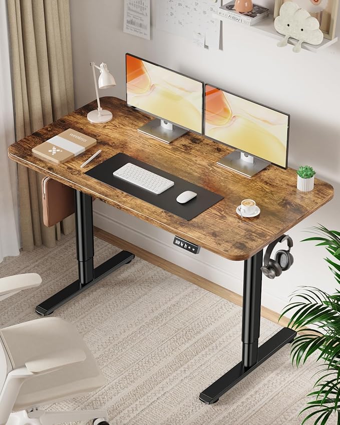 Electric Standing Desk Stand Up Adjustable Height Desk, 48" x 24" Home Office Desk, Low Noise Sit Stand Desk, Computer Desk with Whole Piece Board, Child Lock & Memory Function