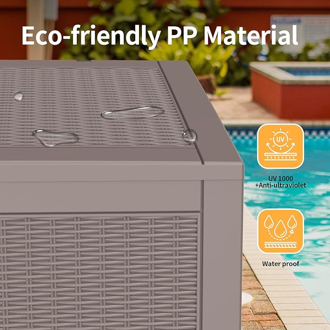 DRATO 100 Gallon Large Deck Box, Outdoor Storage Box for Patio Furniture, Patio Cushions, Gardening Tools, Pool Supplies,660lbs Weight Capacity,Waterproof Resin Storage Boxes