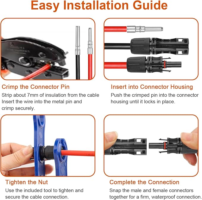 XRDS -RF Solar Extension Cable 8AWG, 50FT Red & Black Solar Panel Wire with Solar Connectors, PV Wire with Disconnect Wrenches & Extra Male/Female Connectors for RV, Camper, Inverter, Off-Grid System