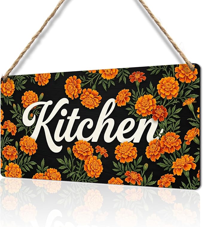 Rustic Farmhouse Kitchen Wall Decor Floral Wood Hanging Sign for Country Cottage Home Styling Vintage Art Plaque Thoughtful Housewarming Gift 12x6 Inches